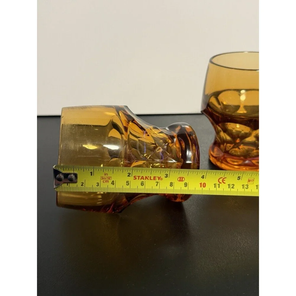 Vintage Amber Glass Whiskey Tumblers Rocks Glasses Set of 2 Mid Century Modern